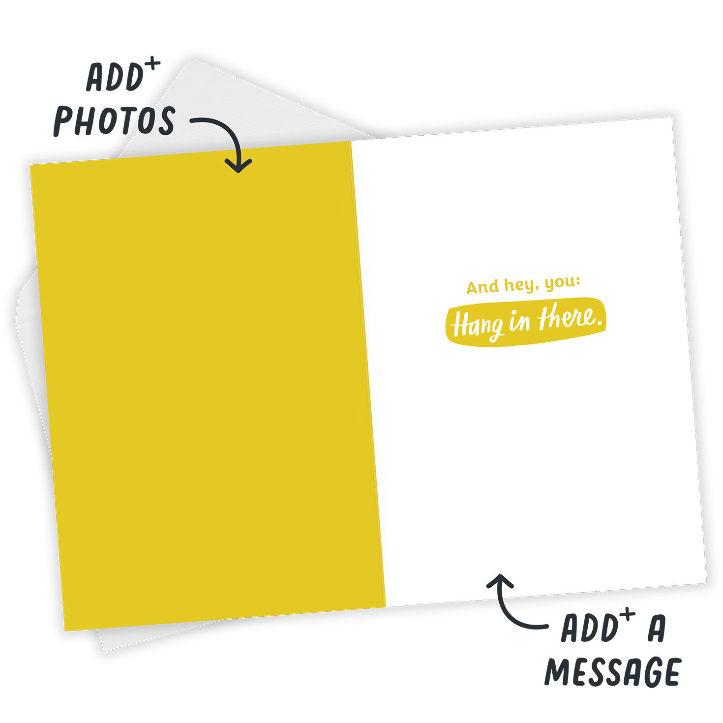 Pink Burst on Yellow Personalized Encouragement Card Open Card with Envelope indicating personalization image number 3