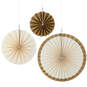 Ivory and Gold Metallic Decorative Fans, Set of 3, , large image number 1