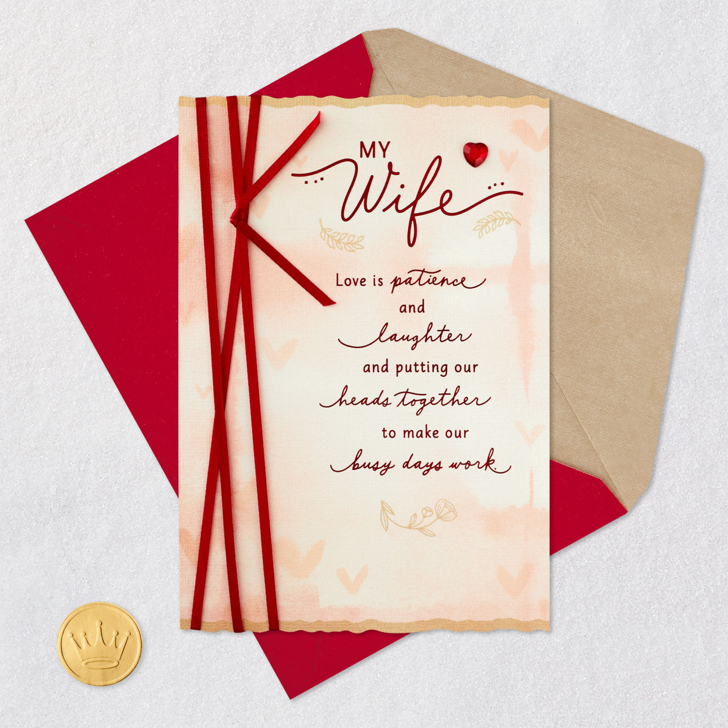 Pink Hearts Wife Valentine's Day Card Card Front with Envelope and Gold Seal image number 6
