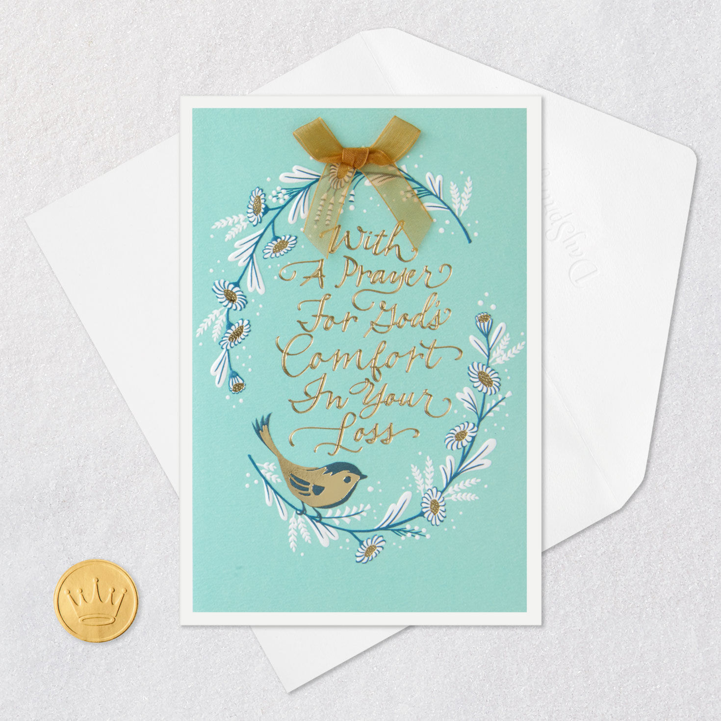 Bird on Pale Green Christian Sympathy Card Card Front with Envelope and Gold Seal image number 6