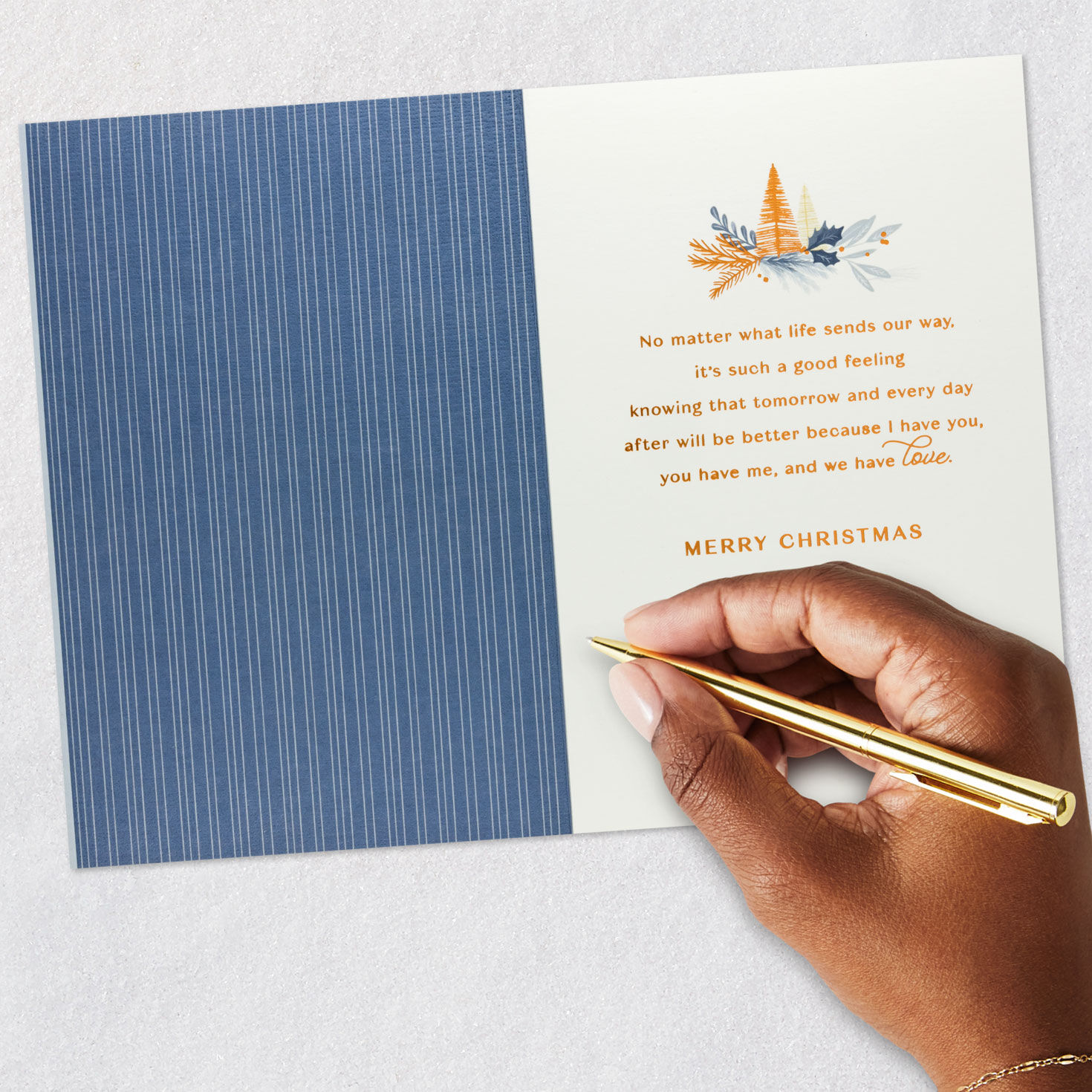 Botanical Wreath on Blue Gray Christmas Card Signing card image number 6
