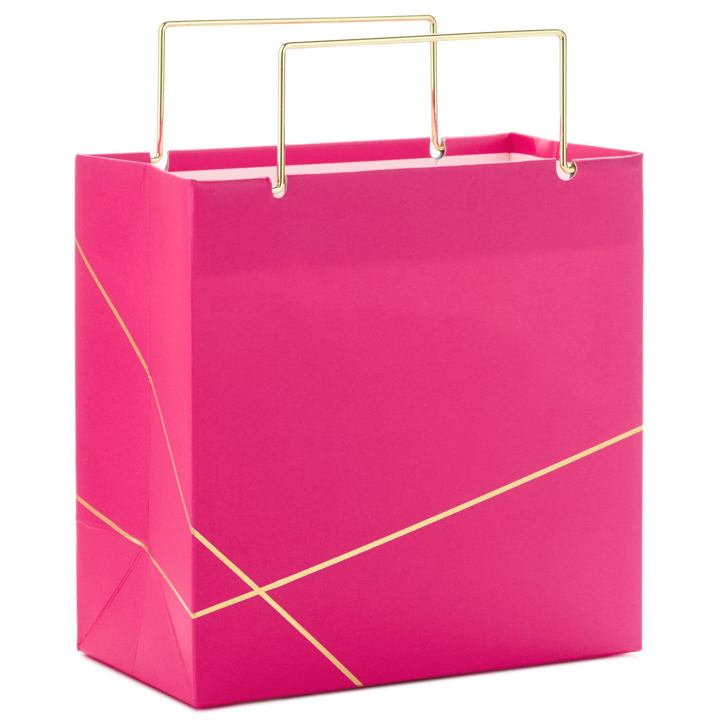 Hot Pink With Gold Small Square Gift Bag, 5.5"