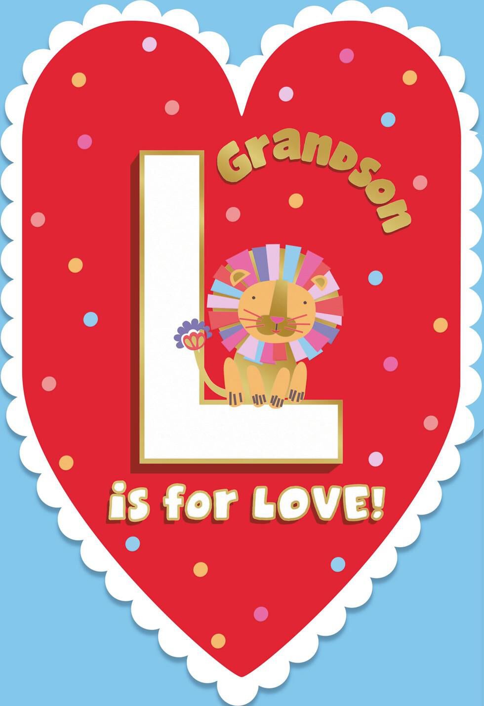 L is for Love and Lions Valentine's Day Card for Grandson
