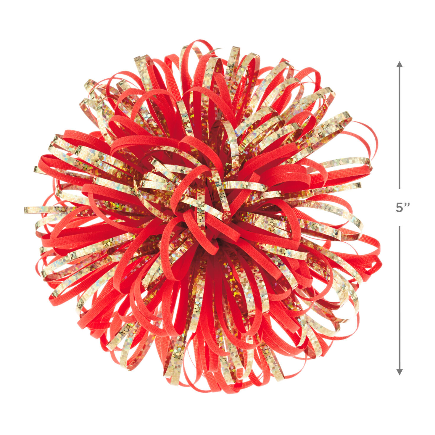 Coral and Gold Metallic Looped Pom Pom Gift Bow, 5", Coral & Gold, large image number 2