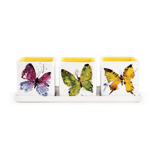Demdaco Butterflies Ceramic Herb Planters, Set of 4, 