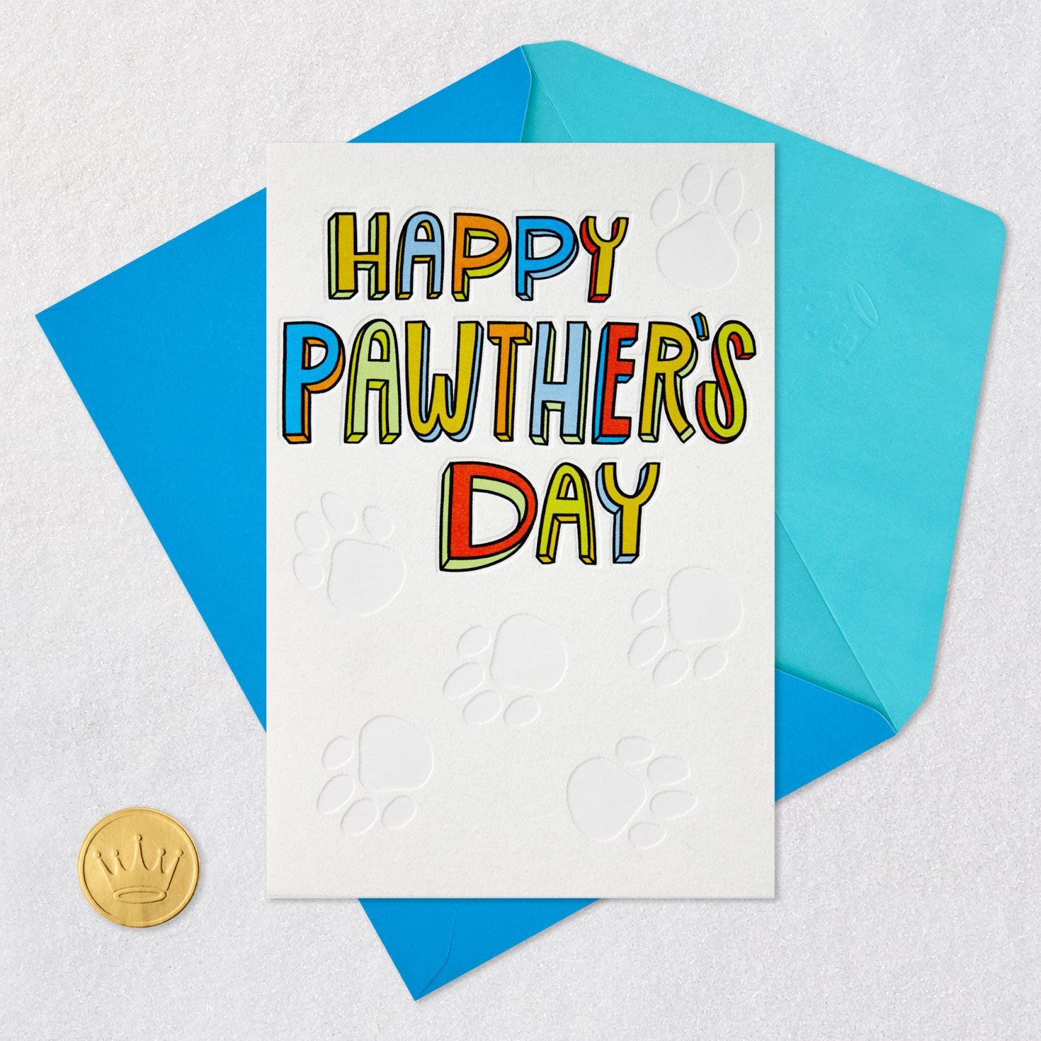 Colorful Letters with Paw Prints Father's Day Card Card Front with Envelope and Gold Seal image number 5