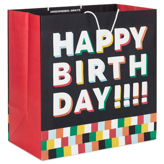 15" Shadow Letters on Black Extra-Deep Birthday Gift Bag