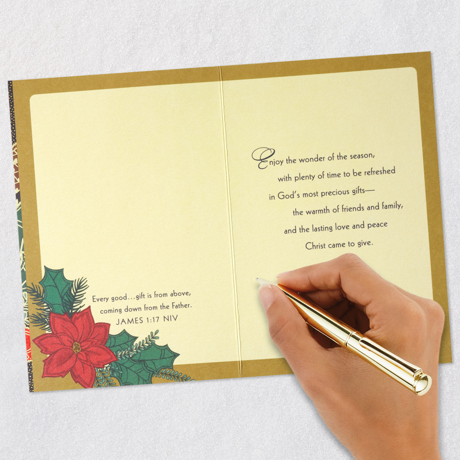 Poinsettia Holiday Wreath Religious Christmas Card signing card image number 7