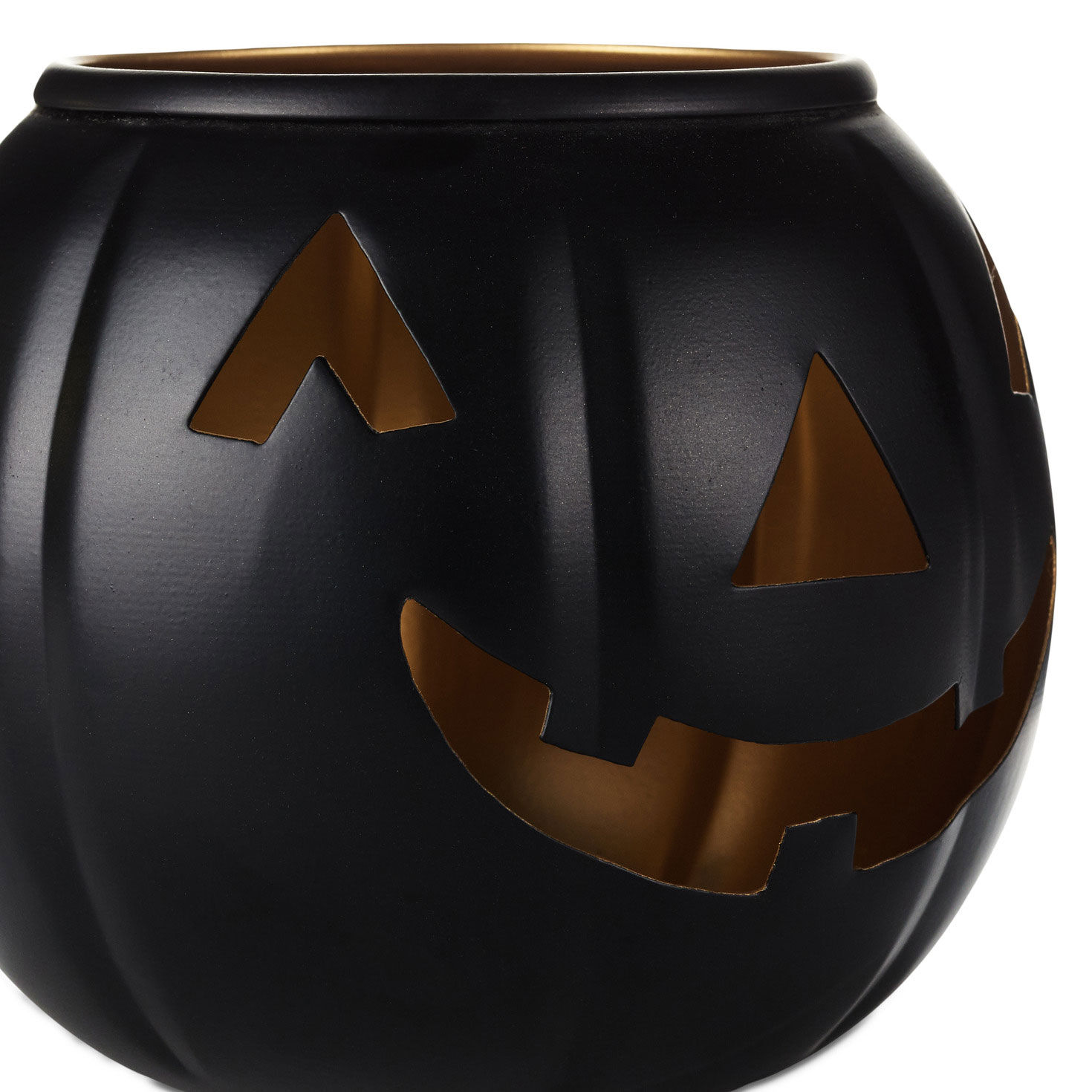 Large Black Metal Jack-o'-Lantern Candle Holder upclose detail face image number 3