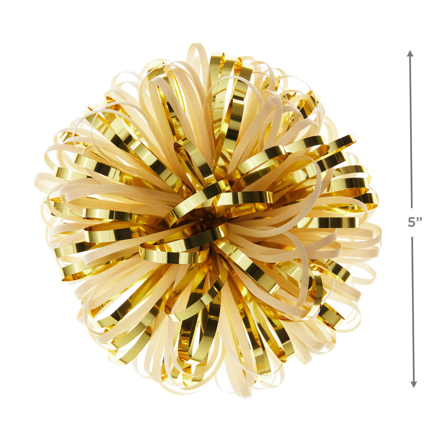 5" Ivory and Gold Metallic Pom-Pom Gift Bow, Ivory & Gold, large image number 2