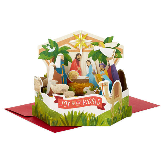 Joy to the World Nativity Scene 3D Pop-Up Christmas Card