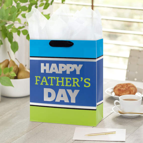 13" Striped Large Father's Day Gift Bag With Tissue, , large image number 2