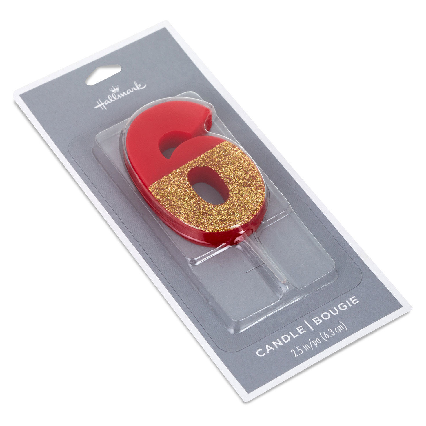 "6" Birthday Candle in Red With Gold Glitter, , large image number 4
