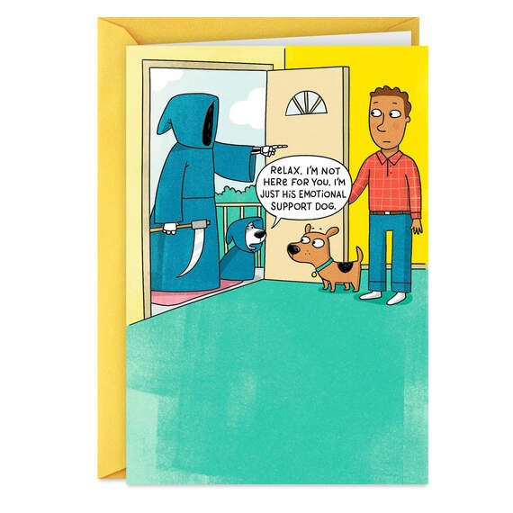 Grim Reaper and His Emotional Support Dog Funny Birthday Card