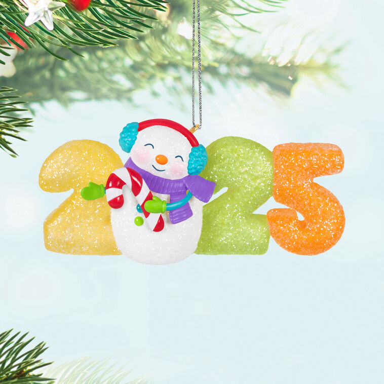Snowman Gumdrop Numbers 2025 Keepsake Ornament Hanging on tree image number 2