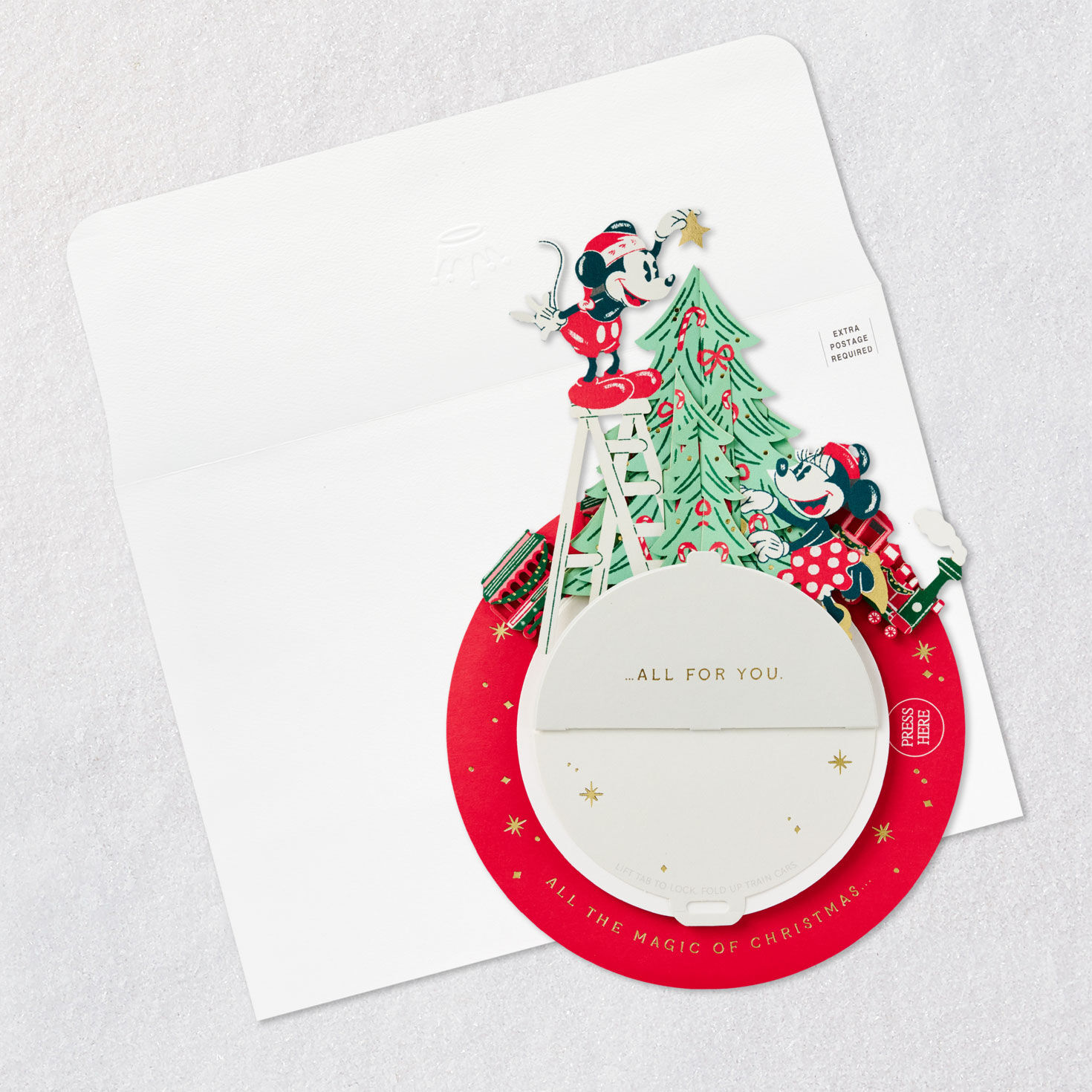 Mickey and Minnie Tree Musical 3D Christmas Card open card with envelope image number 6