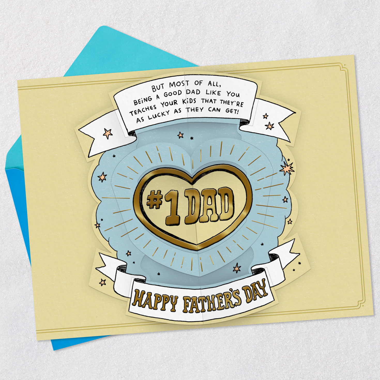 Lessons With Dad Funny Pop-Up Father's Day Card Open card with envelope image number 4