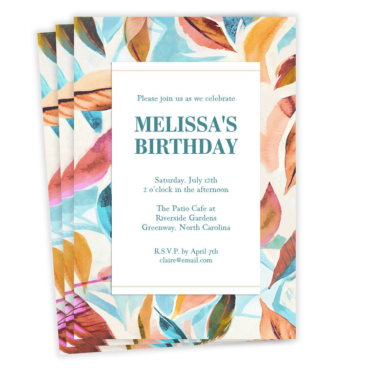 Watercolor Leaves Flat Birthday Invitation