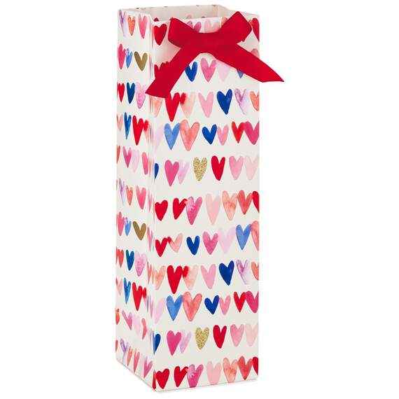 Watercolor Hearts Wine Gift Bag, 13", , large image number 1