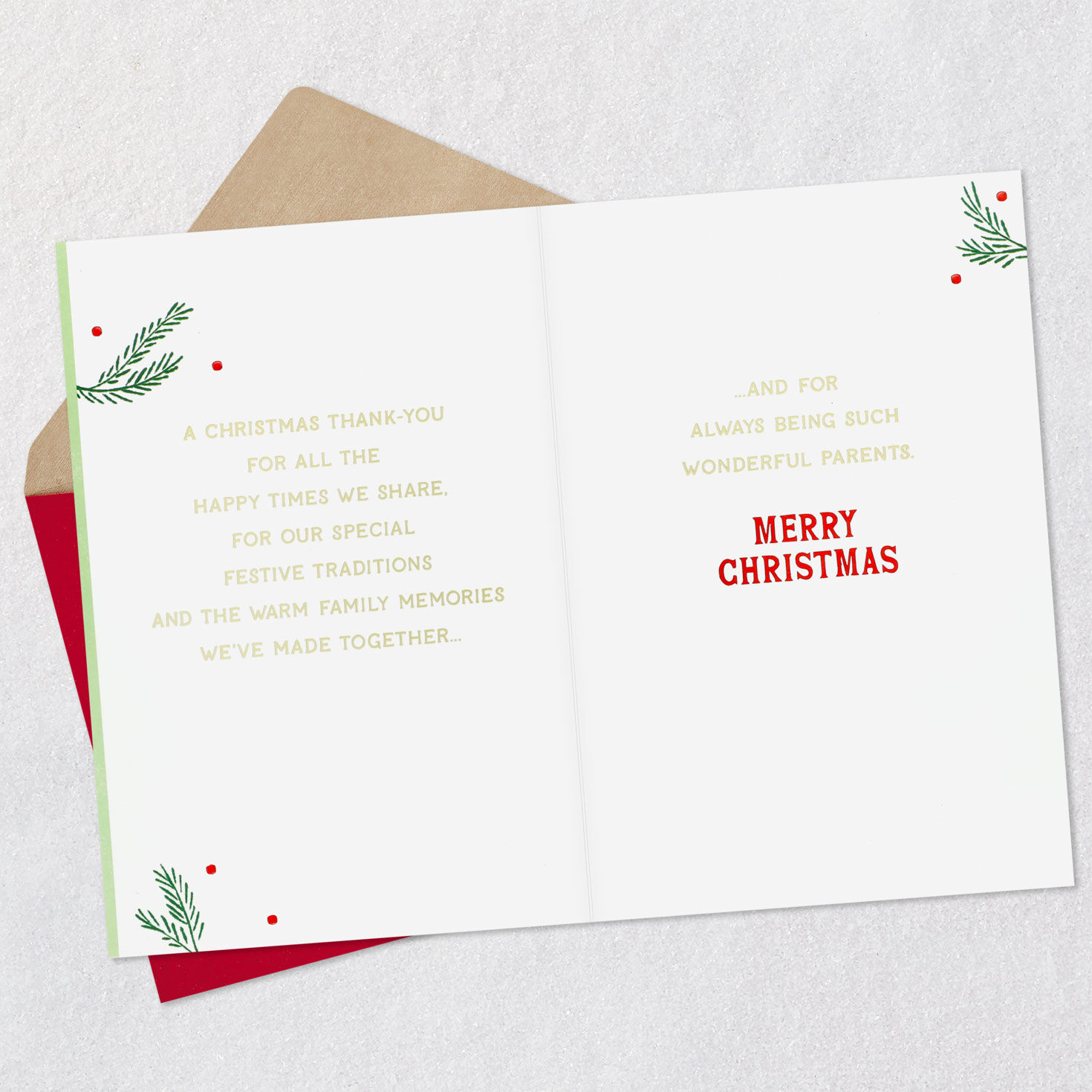 Green Wreath Christmas Card for Mom and Dad Open card with envelope image number 4