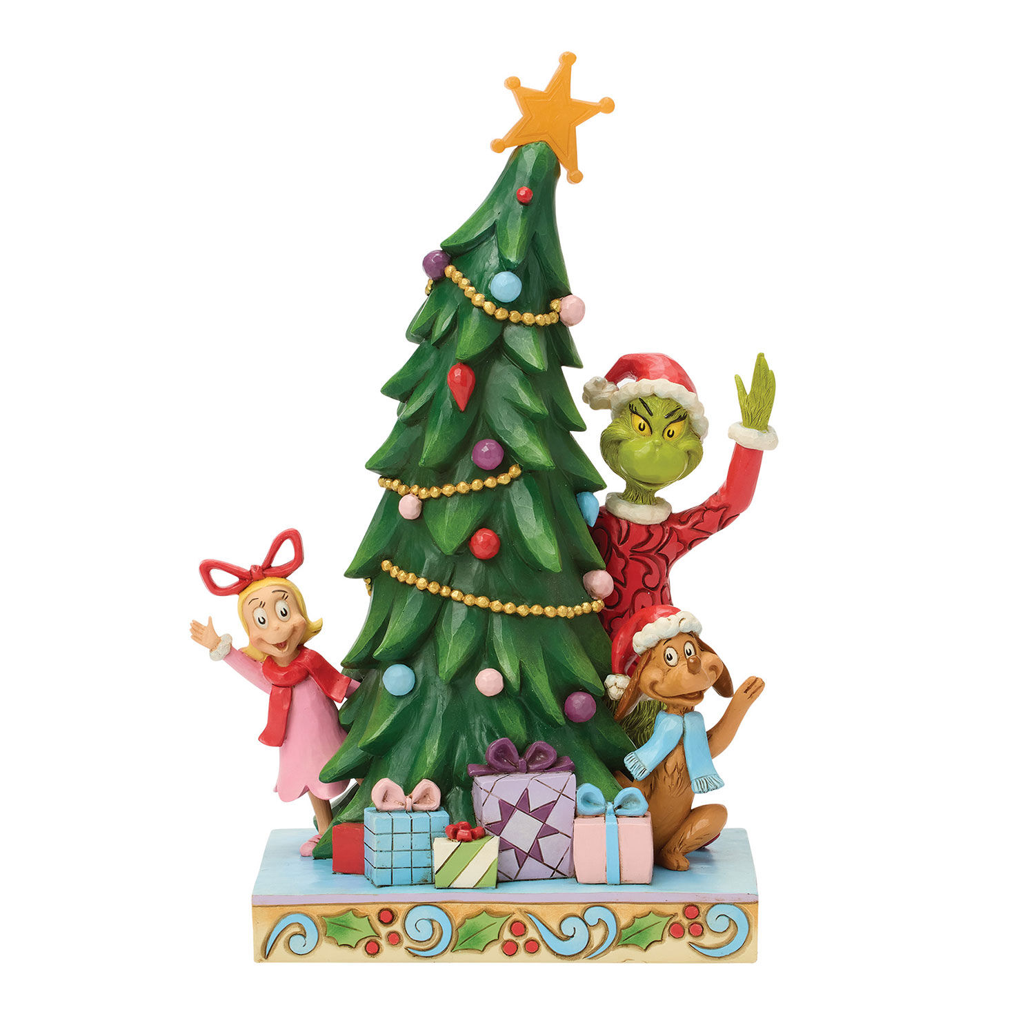 Jim Shore Grinch, Cindy-Lou and Max Figurine With Light, 10.5"
