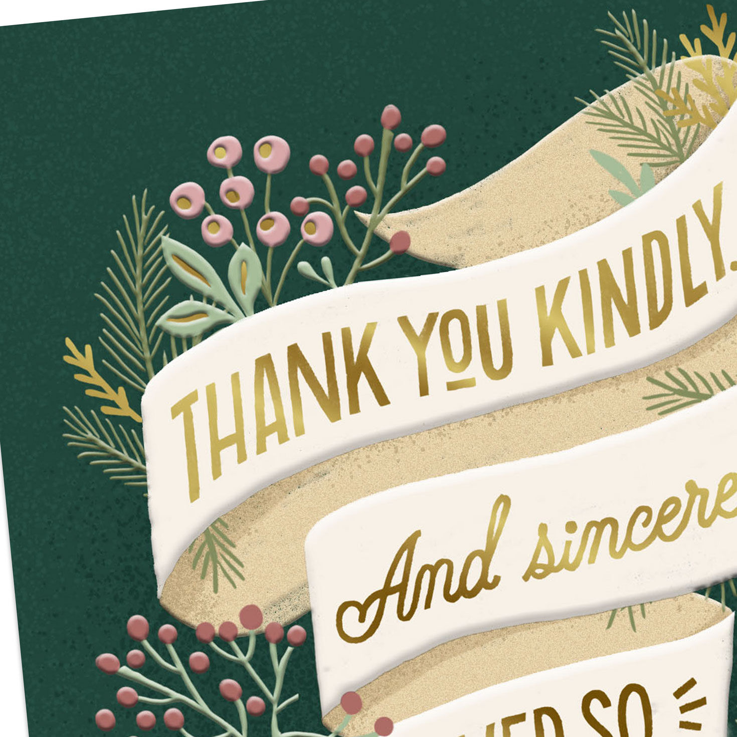 Green Botanical Banner Holiday Thank You Card Card Front Detail image number 4