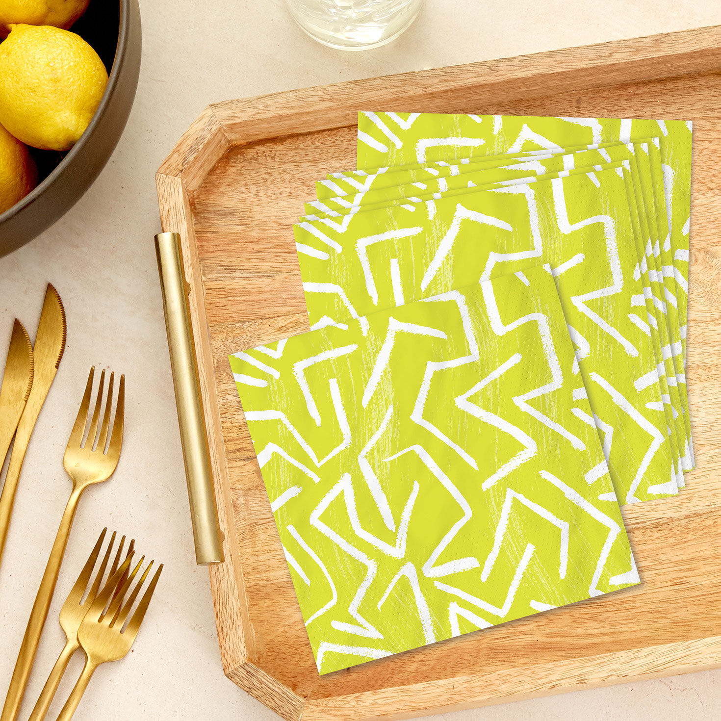 Zig-Zag Stripe on Yellow Dinner Napkins, Pack of 20, , large image number 3
