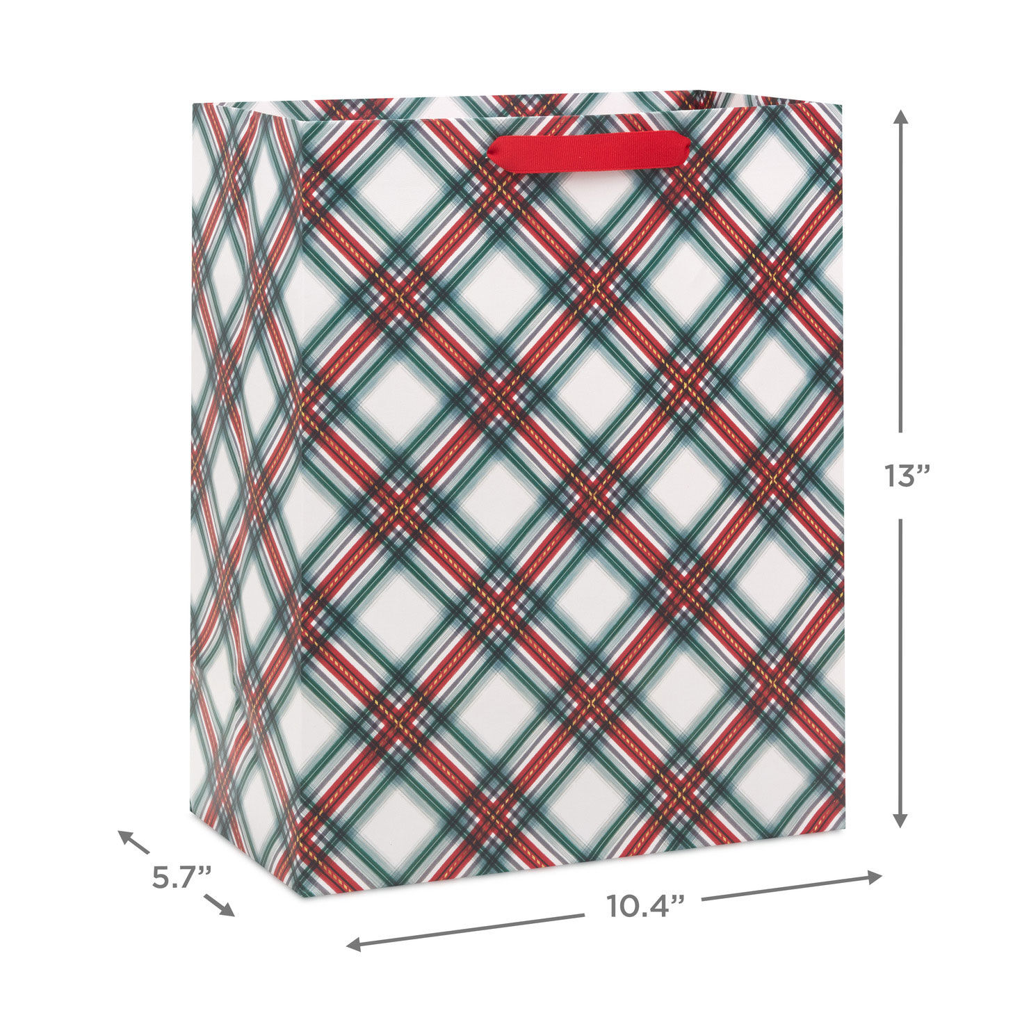 Festive Red and Green Plaid Large Holiday Gift Bag measurement image number 3