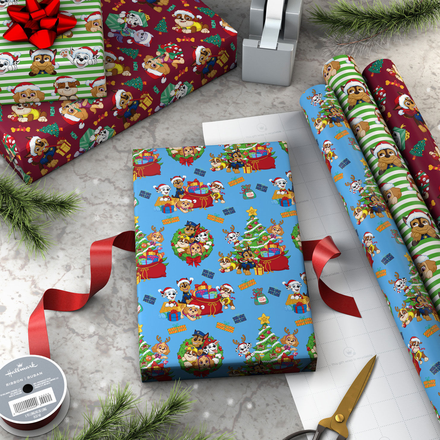 Paw Patrol 3-Pack Christmas Gift Wrap Rolls in use image number 3