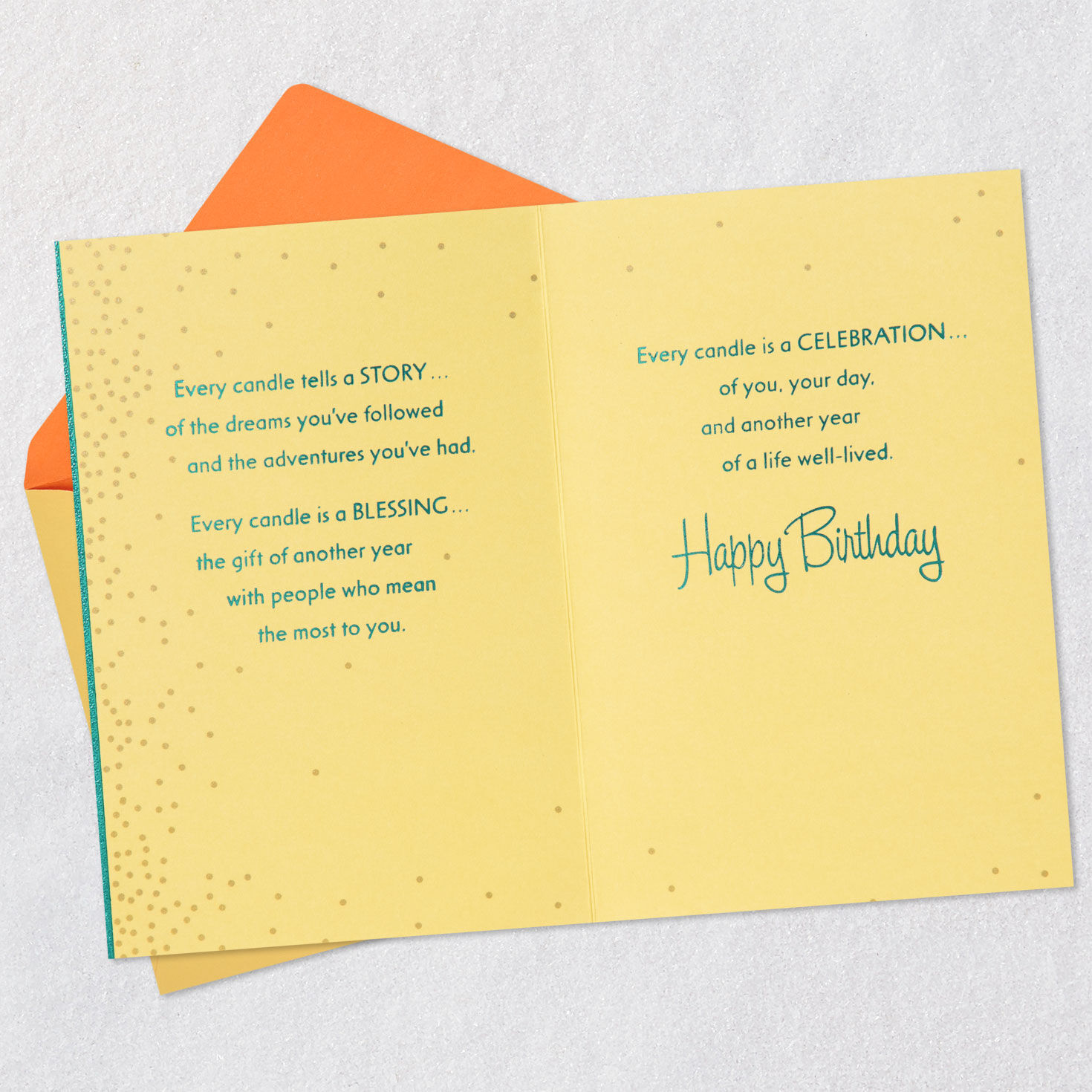 Lit Candles Orange 90th Birthday Card Open card with envelope image number 4