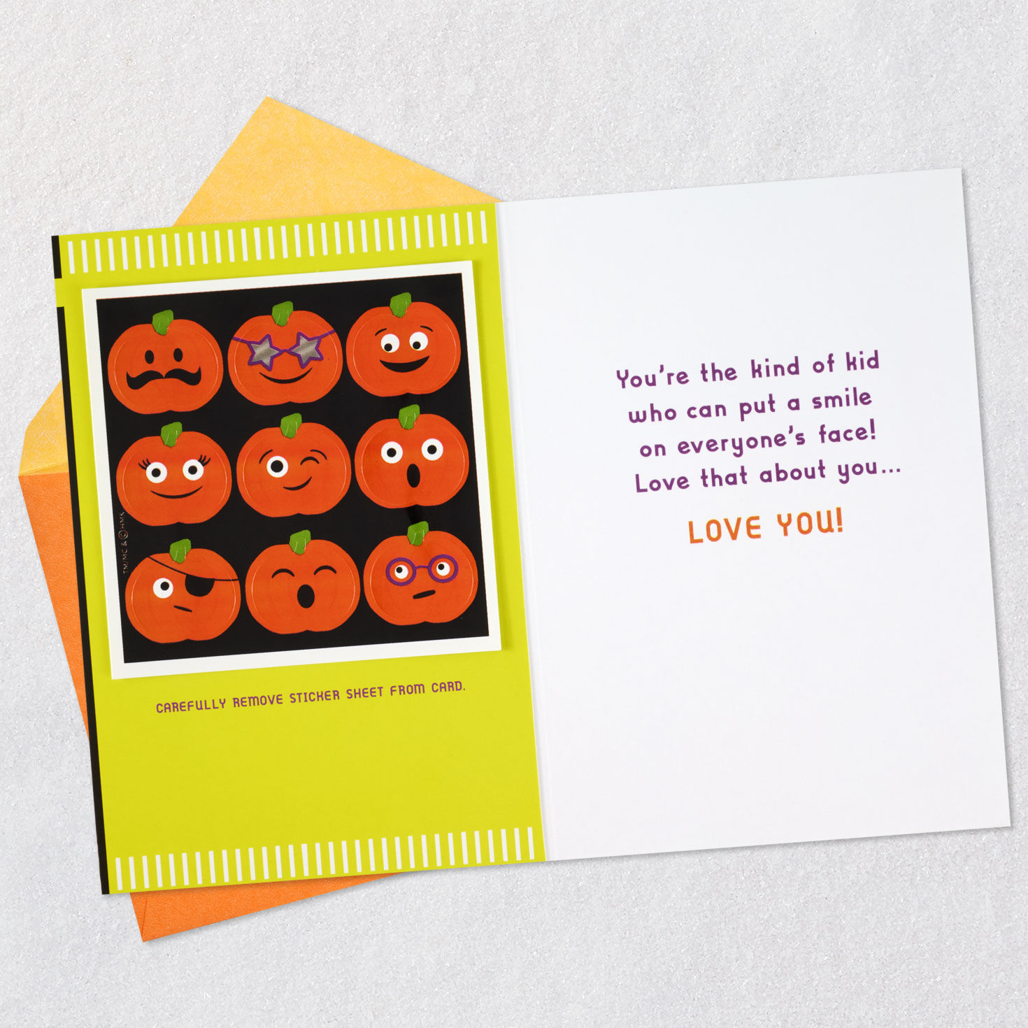 Orange Pumpkin Face Stickers Halloween Card for Grandson Open card with envelope image number 3