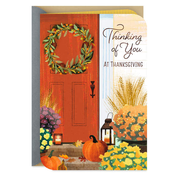 Wreath on Door Thinking of You Thanksgiving Card, , large image number 1