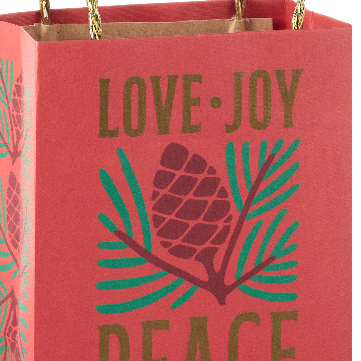 Modern Pinecone on Red Christmas Gift Bag Handle Detail image number 4