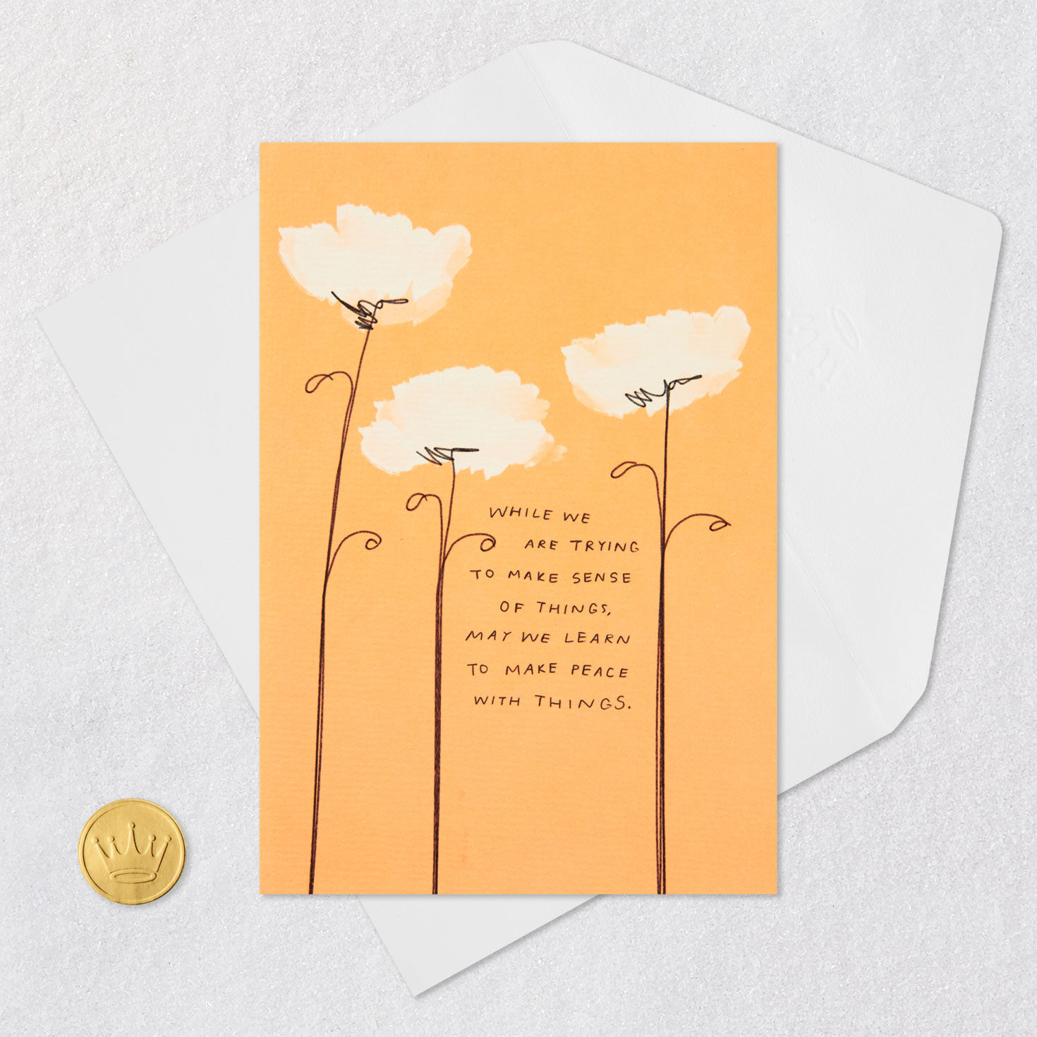 Simple White Blooms on Peach Encouragement Card Card Front with Envelope and Gold Seal image number 5