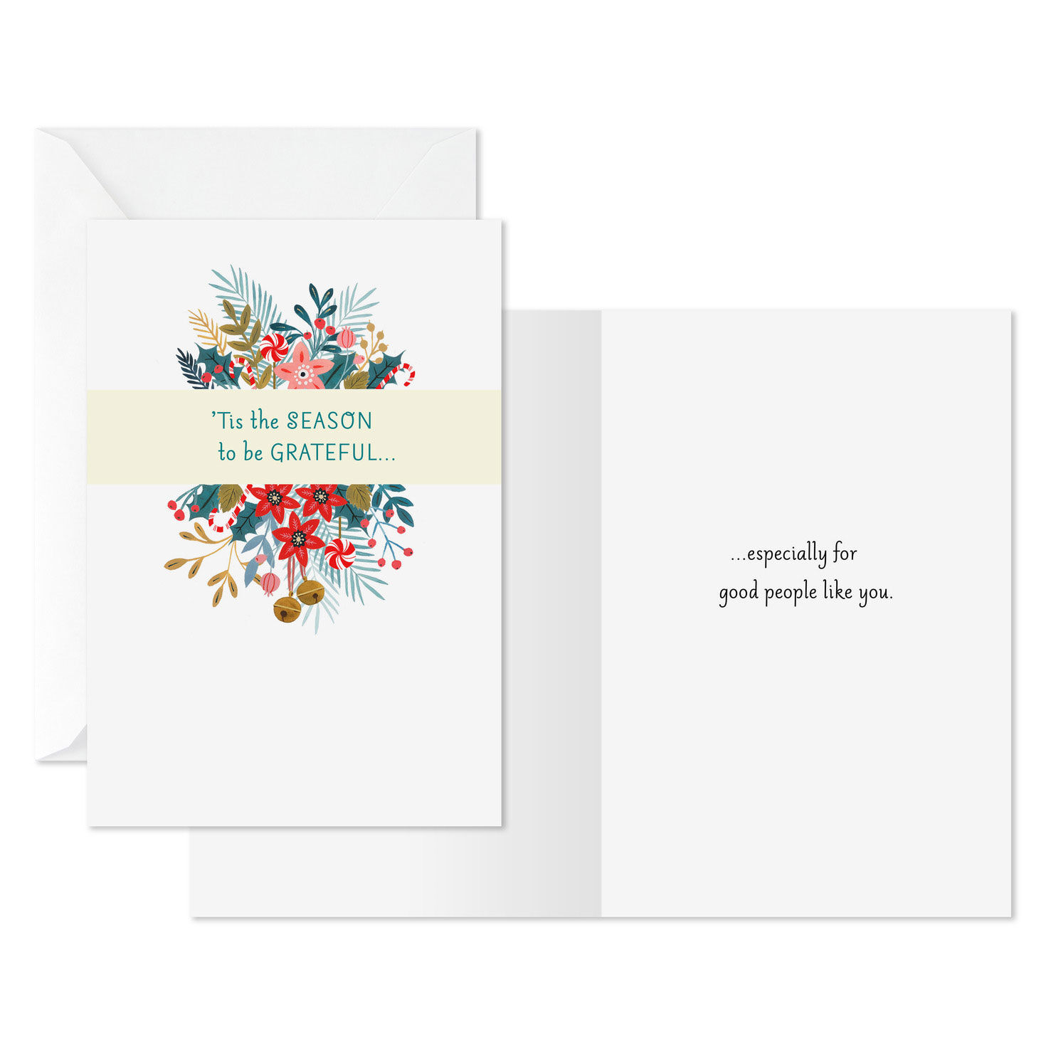 Floral Gratitude Christmas Card Pack Card Front with Sentiment image number 3