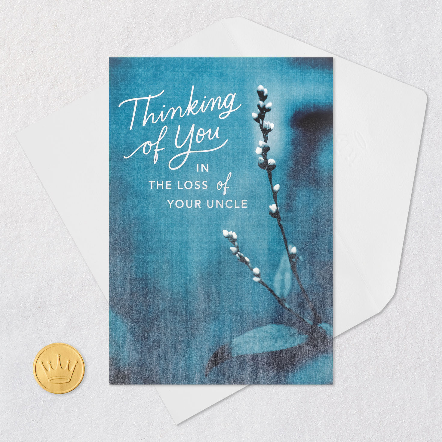 Blue and Silver Branch Sympathy Card for Uncle Card Front with Envelope and Gold Seal image number 5