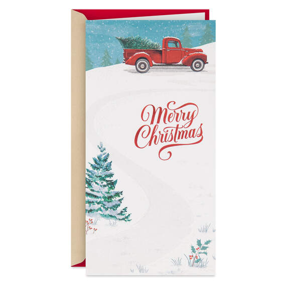Vintage Red Truck and Tree Money Holder Christmas Card