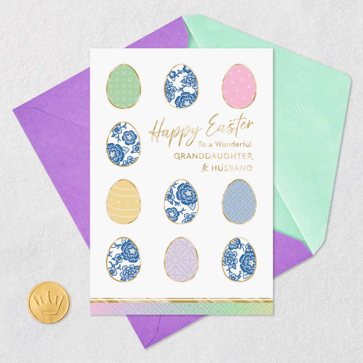 Floral Chinoiserie Eggs Easter Card for Granddaughter and Husband, , large image number 5