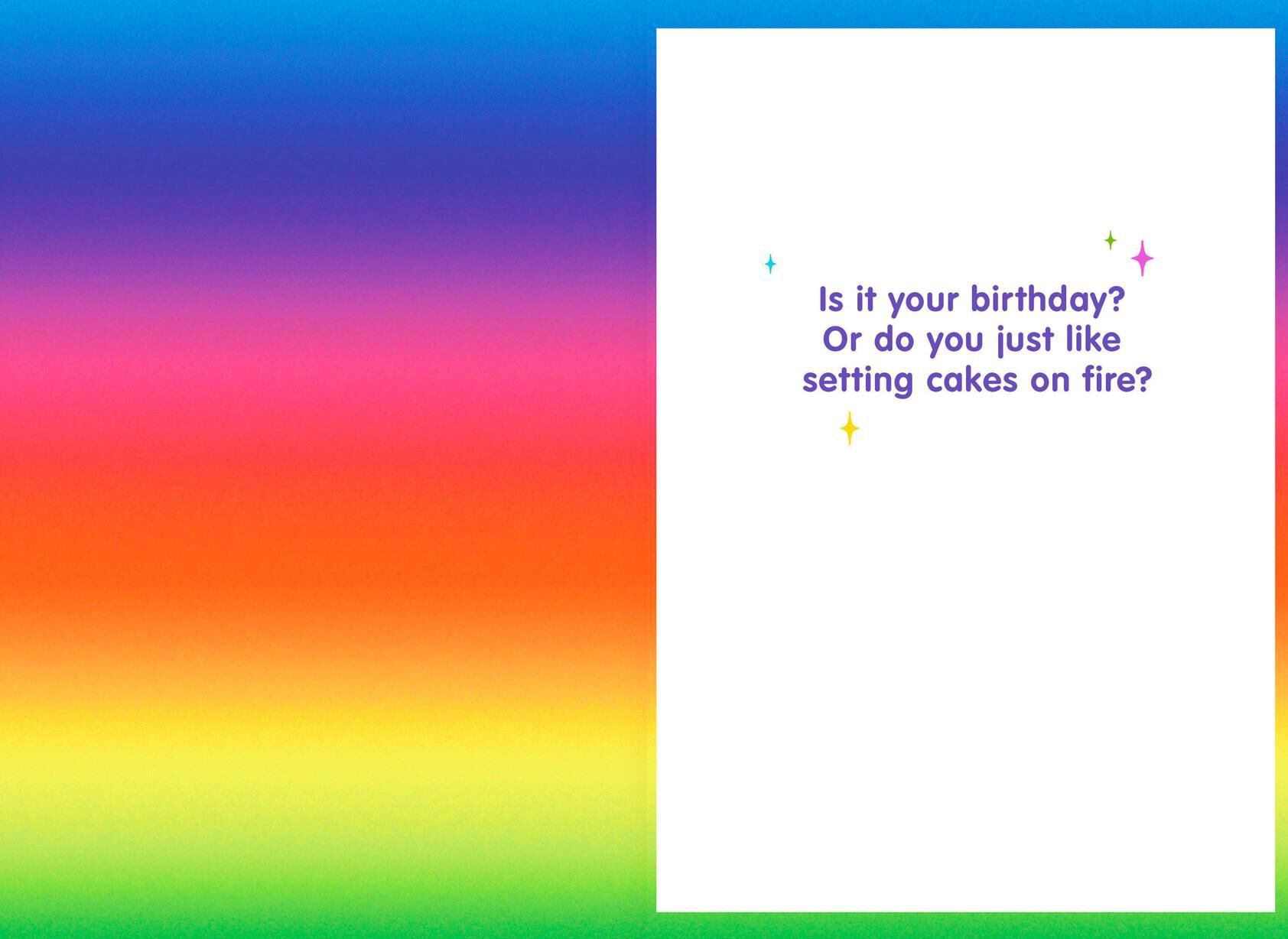 Cake's on Fire Funny Birthday Card