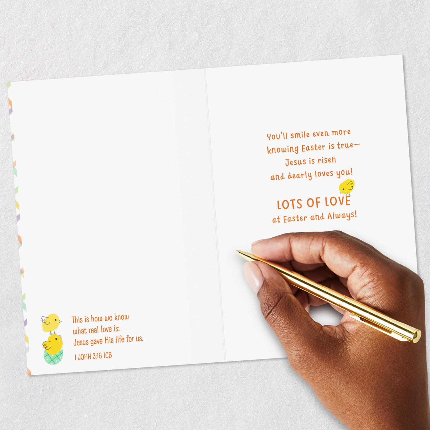 Bunny and Chicks on Orange Easter Card for Grandson Signing card image number 7