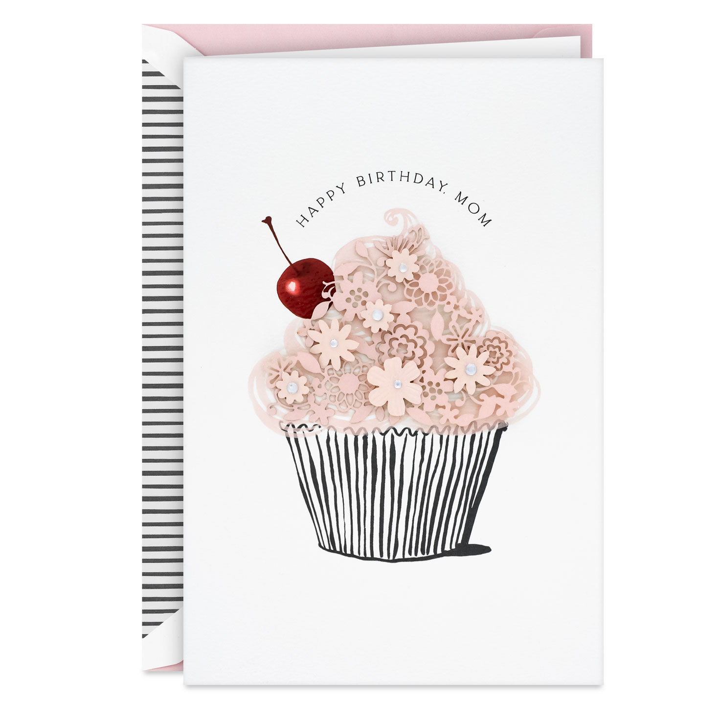 Floral Pink Cupcake Birthday Card for Mom