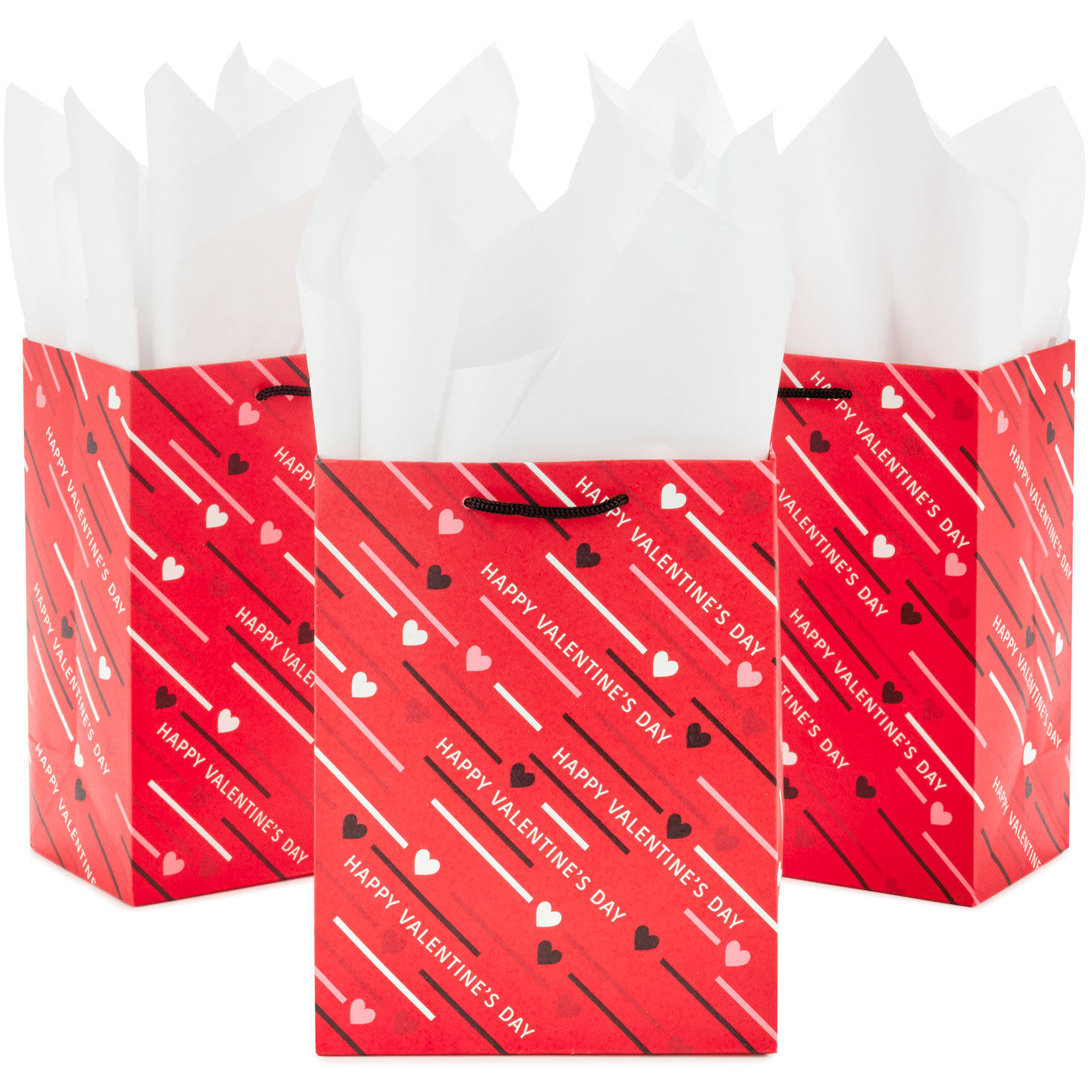 8.8" Diagonal Hearts and Stripes 3-Pack Medium Valentine's Day Gift Bags With Tissue Paper for only USD 9.99 | Hallmark