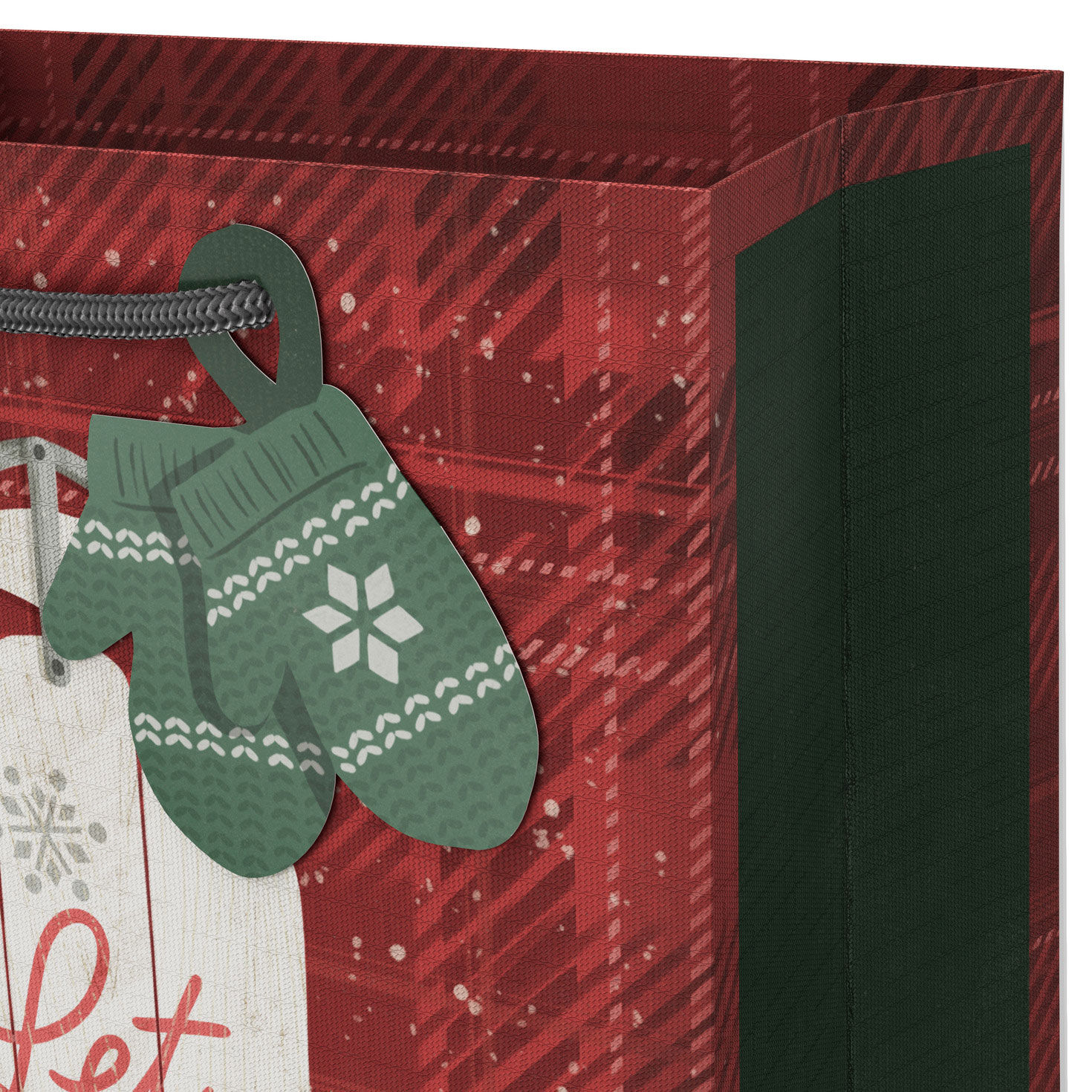 Rustic Sled Red Small Holiday Gift Bag Handle Detail image number 4