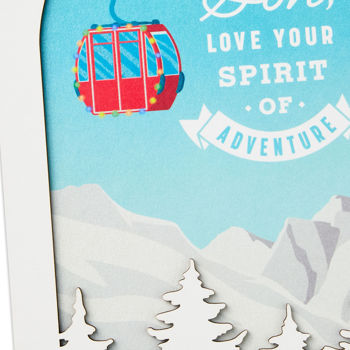 Red Gondola Snowy Mountain Christmas Card for Son Card Front Detail image number 5