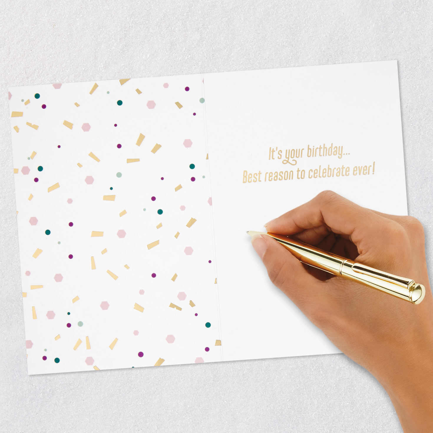 Pink and Gold Sparkly Party Headband Birthday Card Signing card image number 6