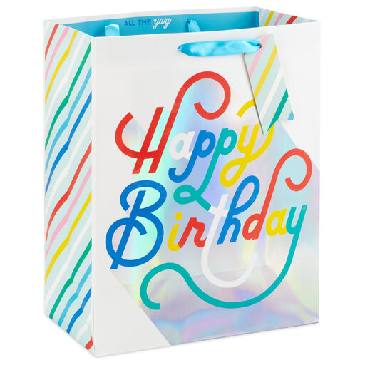 13" Script and Laser Foil Large Happy Birthday Gift Bag, 