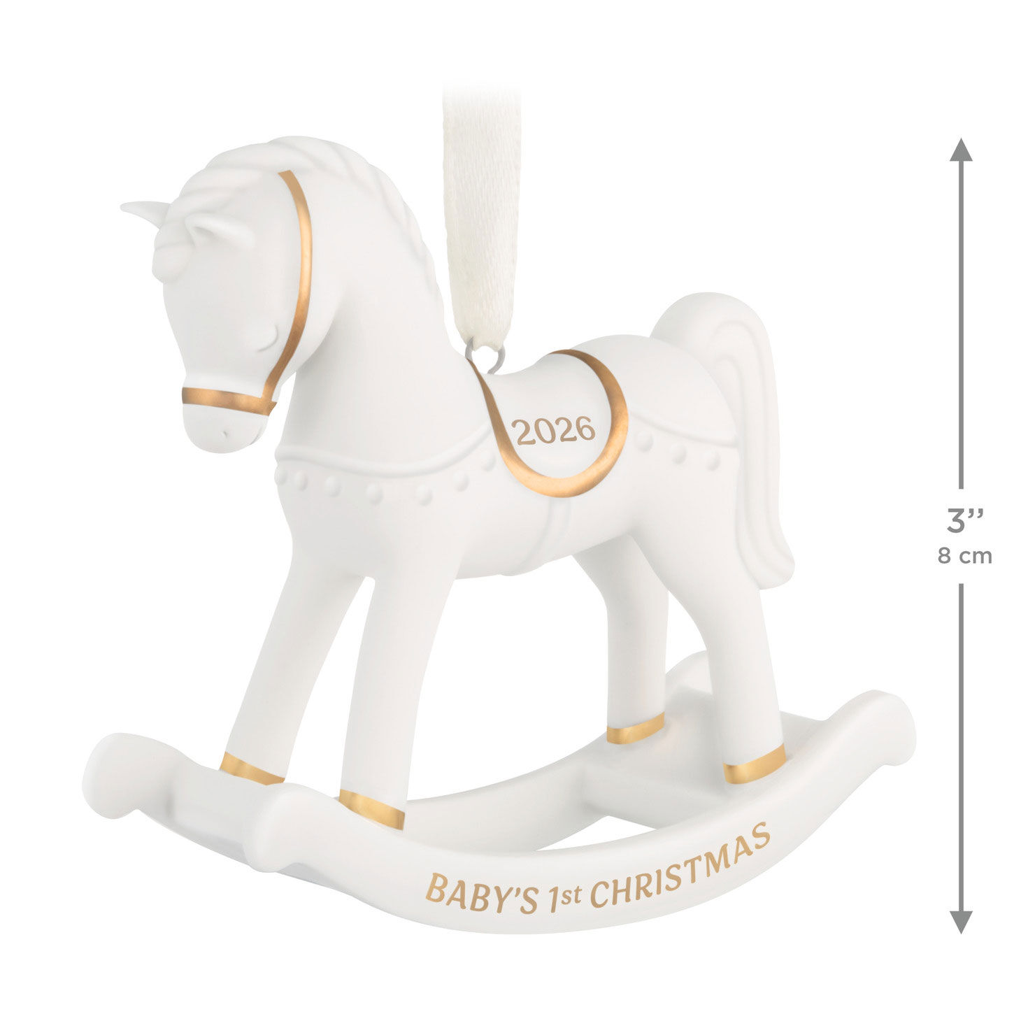 Baby's 1st White Rocking Horse Keepsake Ornament measurement image number 3