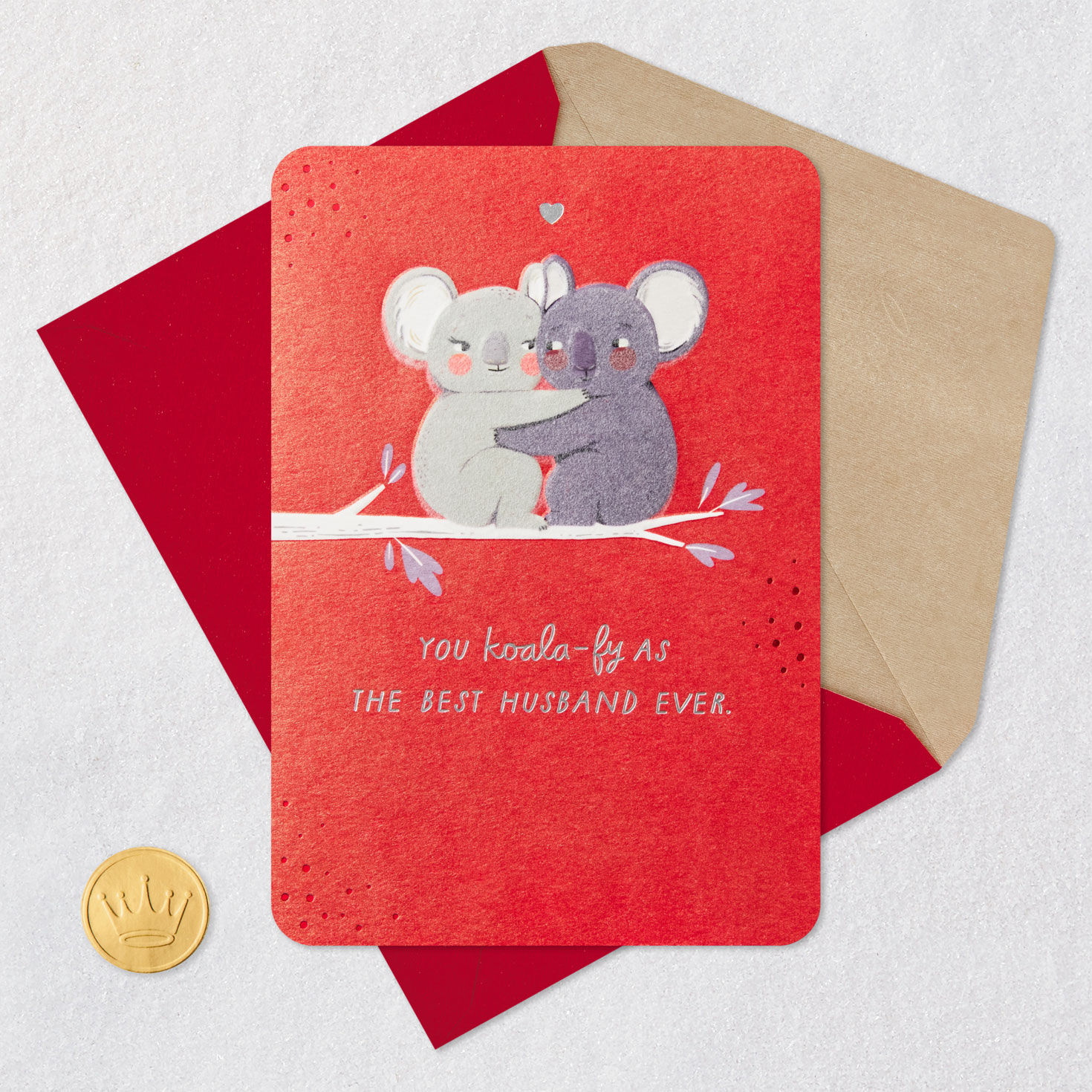 Koala Couple Husband Valentine's Day Card Card Front with Envelope and Gold Seal image number 5