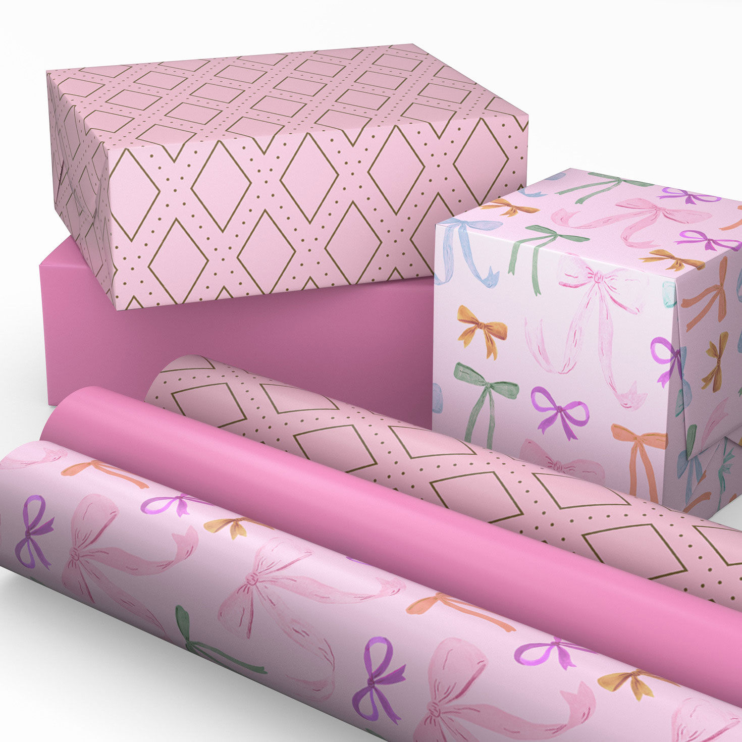 Solid Pink Bows and Diamonds Mini Gift Wrap Rolls Wrapped packages image number 2