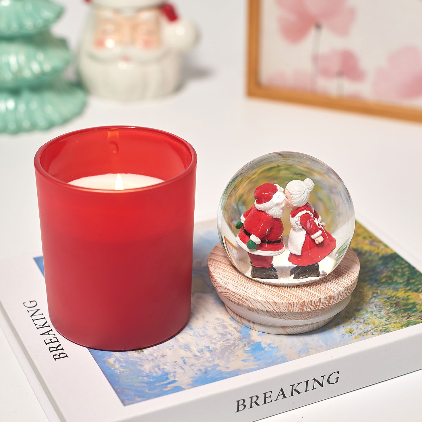 Red Peppermint Scented Santa and Mrs. Claus Snow Globe Candle for only USD 19.99 | Hallmark